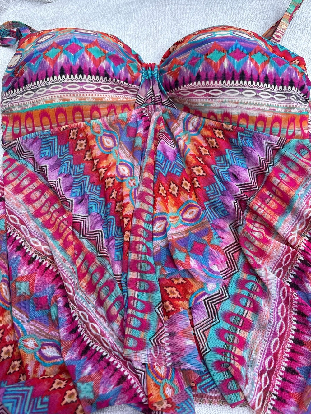 Vibrant Multicolor Strapless Swimdress - Tribal Print